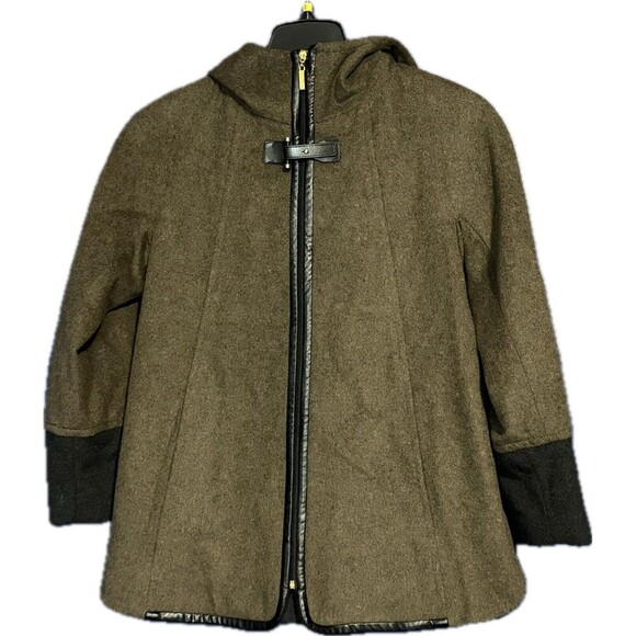 Ellen Tracy Petite Hooded Coat Wool Blend Army Green Pockets Women's Size 4P - Picture 1 of 5